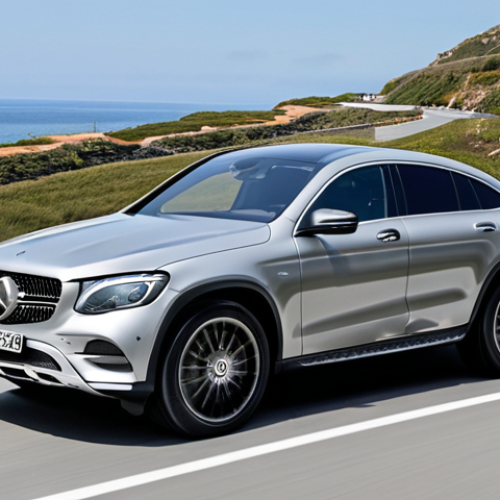 Home 14 **
"Exterior of the new Mercedes-Benz GLC Coupé, showcasing its elegant and dynamic design, fluid lines, and sporty profile. Focus on the headlights with jewel-like internal design, prominent Mercedes logo on the front grill, and the sloping roofline. Setting: A scenic coastal road in Portugal, sunny day. fully clothed, safe for work, appropriate content, perfect anatomy, correct proportions, professional car photography, high quality"
**