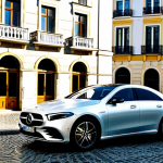 Mercedes-Benz EQE - Timeless Elegance**

"A silver Mercedes-Benz EQE parked on a cobblestone street in Lisbon, Portugal. The car is sleek and sophisticated, reflecting the classic European style. Sunlight glints off the chrome accents. Background shows historic buildings with traditional Portuguese architecture. Fully clothed people are walking in the background, enjoying a sunny day. safe for work, appropriate content, professional, perfect anatomy, correct proportions, natural pose, high quality, fully clothed, modest attire."

**