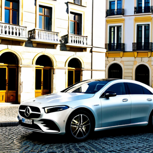 Home 9 Mercedes-Benz EQE - Timeless Elegance**
"A silver Mercedes-Benz EQE parked on a cobblestone street in Lisbon, Portugal. The car is sleek and sophisticated, reflecting the classic European style. Sunlight glints off the chrome accents. Background shows historic buildings with traditional Portuguese architecture. Fully clothed people are walking in the background, enjoying a sunny day. safe for work, appropriate content, professional, perfect anatomy, correct proportions, natural pose, high quality, fully clothed, modest attire."
**