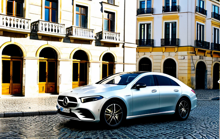 Mercedes-Benz EQE - Timeless Elegance**

"A silver Mercedes-Benz EQE parked on a cobblestone street in Lisbon, Portugal. The car is sleek and sophisticated, reflecting the classic European style. Sunlight glints off the chrome accents. Background shows historic buildings with traditional Portuguese architecture. Fully clothed people are walking in the background, enjoying a sunny day. safe for work, appropriate content, professional, perfect anatomy, correct proportions, natural pose, high quality, fully clothed, modest attire."

**