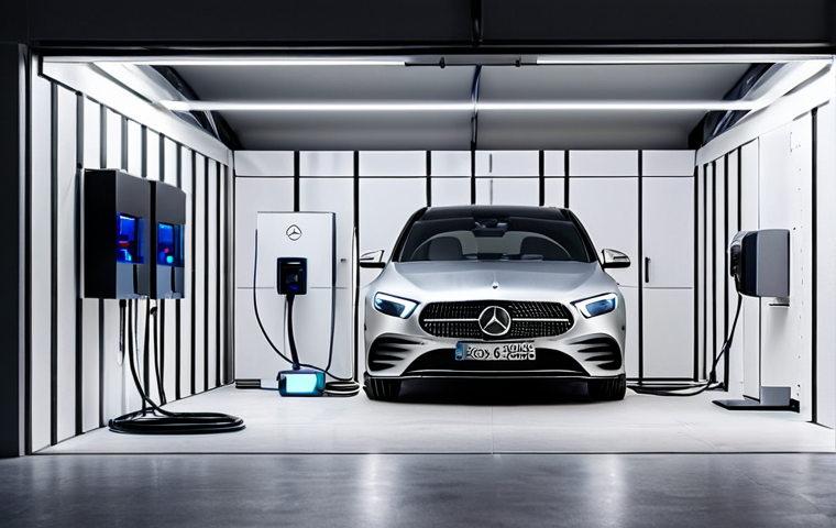벤츠 EQE 전기차의 유지비 분석 - Home Charging Setup**

"A modern Portuguese home garage featuring a Mercedes-Benz EQE plugged into a...