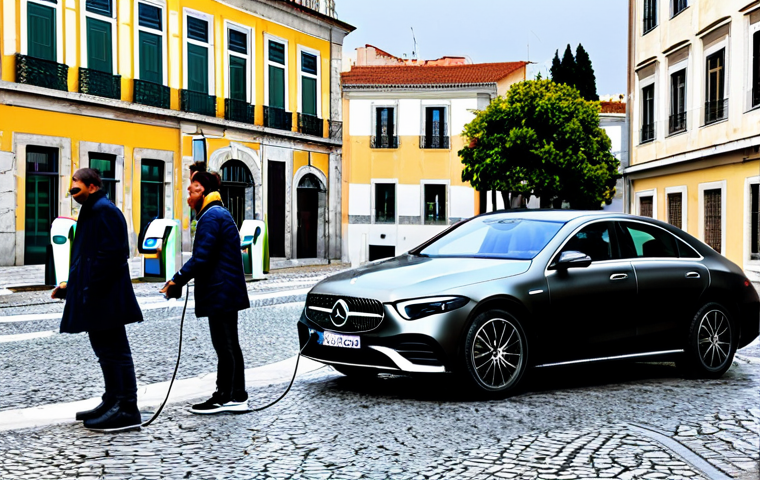 벤츠 EQE 전기차의 유지비 분석 - Home Charging Setup**

"A modern Portuguese home garage featuring a Mercedes-Benz EQE plugged into a...