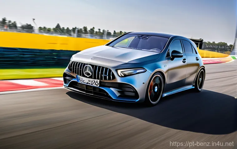벤츠 AMG A45의 고성능 하이브리드 - Image Prompt 1: "Electrified Predator on the Track"**