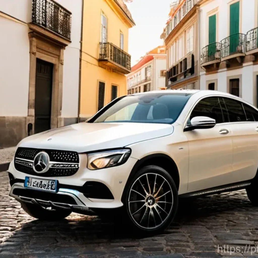 벤츠 GLC 쿠페와 아우디 Q5 스포츠백 비교 - **Prompt:** A luxurious Mercedes-Benz GLC Coupé, gleaming under the warm golden hour sun, parked gra...