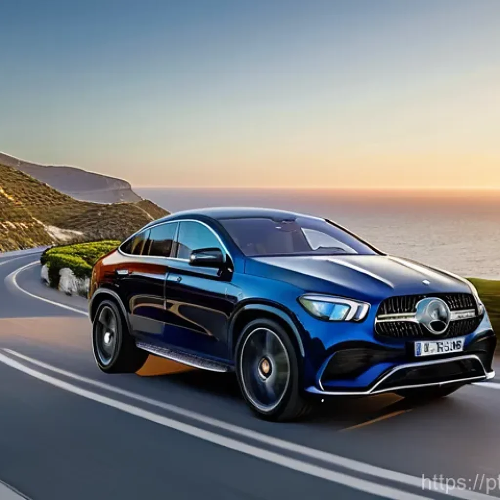 벤츠 GLE 쿠페의 최신 옵션 - **Dynamic Coastal Drive at Sunset**
    A sleek, dark blue Mercedes-Benz GLE Coupé, with its newly r...