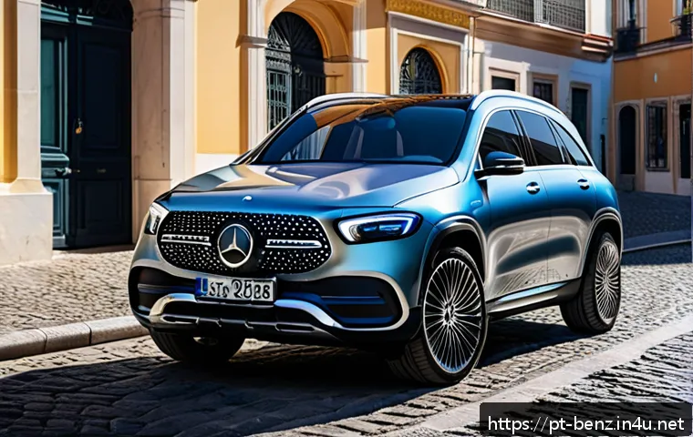 벤츠 EQB와 쉐보레 볼트 EUV 비교 - A sleek, modern Mercedes-Benz EQB electric SUV parked on a cobblestone street in Lisbon, Portugal, s...